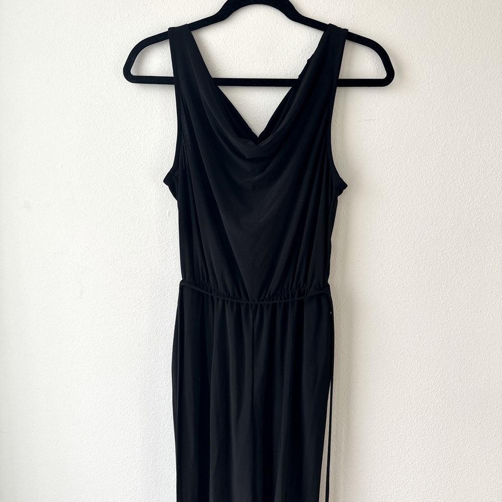 Marina Sleeveless Cowl Neck Black Jumpsuit with Drawstring Waist, Size: Small